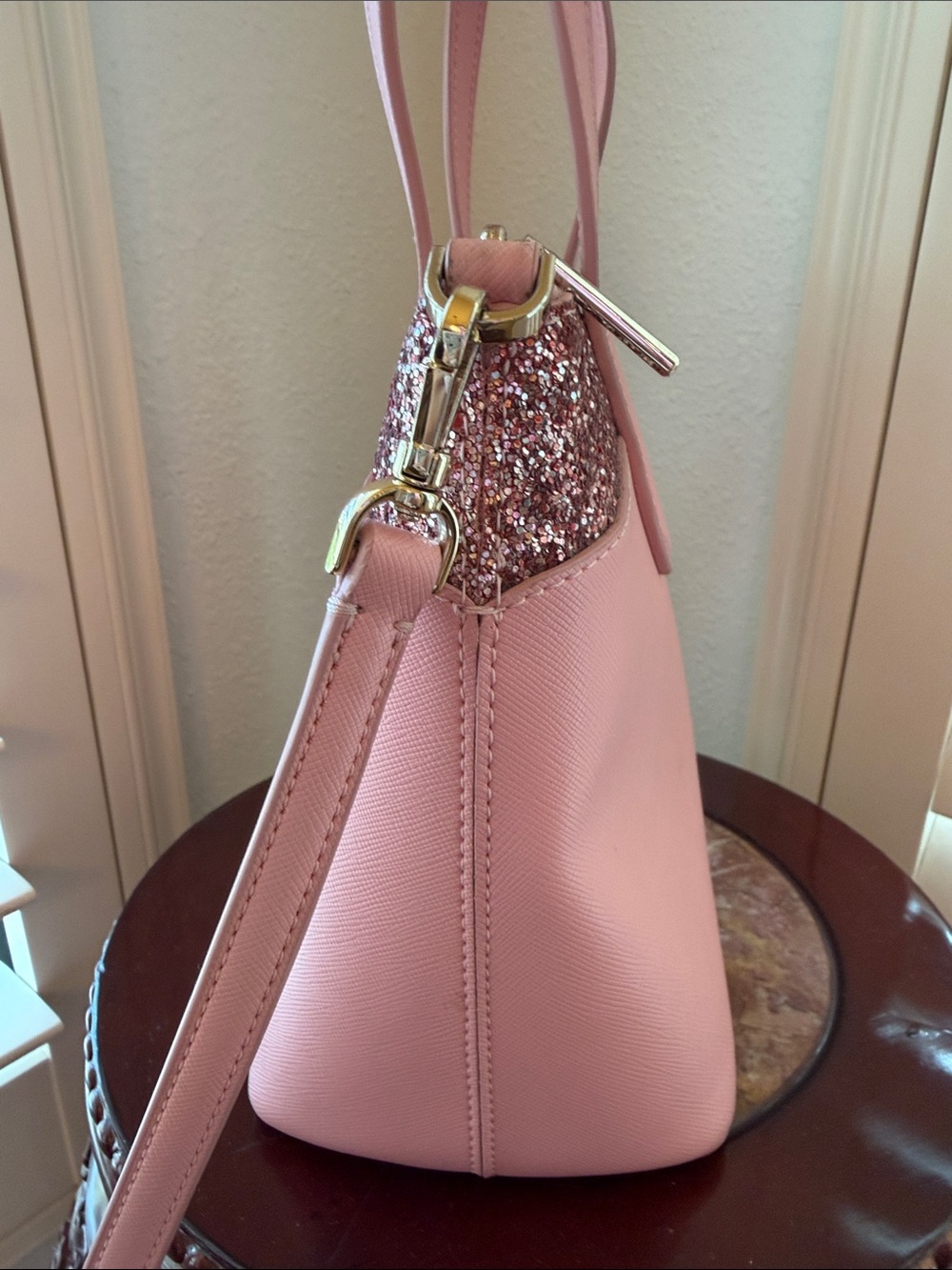 Kate Spade Pink Glitter Mixed In Tote Bag Authentic Crossbody Top Zipper - Picture 11 of 11